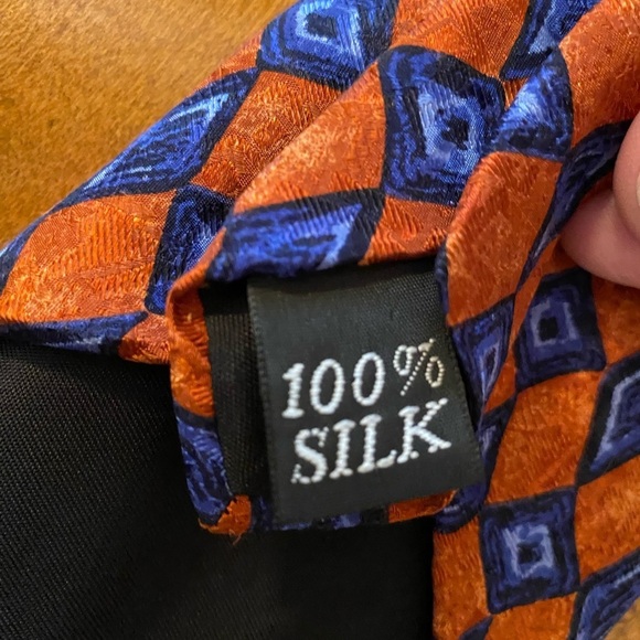 Conte di Milano Mens Geometric Silk Tie Necktie Rust Blue 58” - Picture 6 of 6